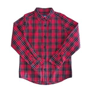 The Childrens Place Button Down Shirt Boys Medium Tartan Plaid Red Black White